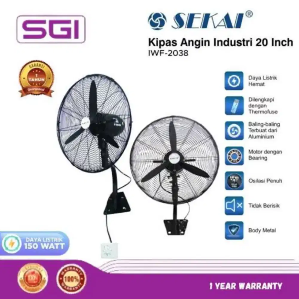 Kipas Angin Dinding Wall Fan Sekai 20 inc industri