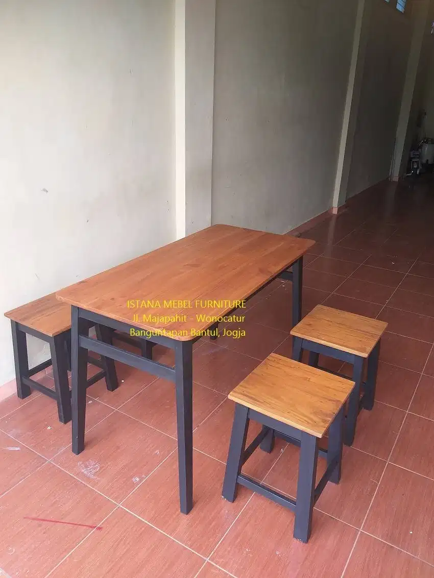 Paket Set Meja Makan 4 Kursi Kotak Warung Rumah Makan Cafe Teras Kayu
