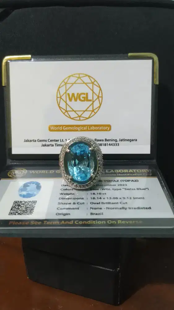 Cincin Permata Blue Topaz Bersertifikat