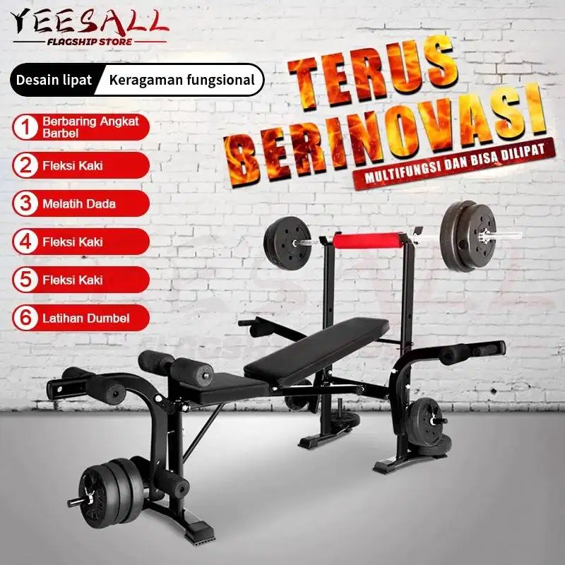 Weight Bench Press Multifungsi - Barbell Gym Rumahan (Termasuk Barbel)