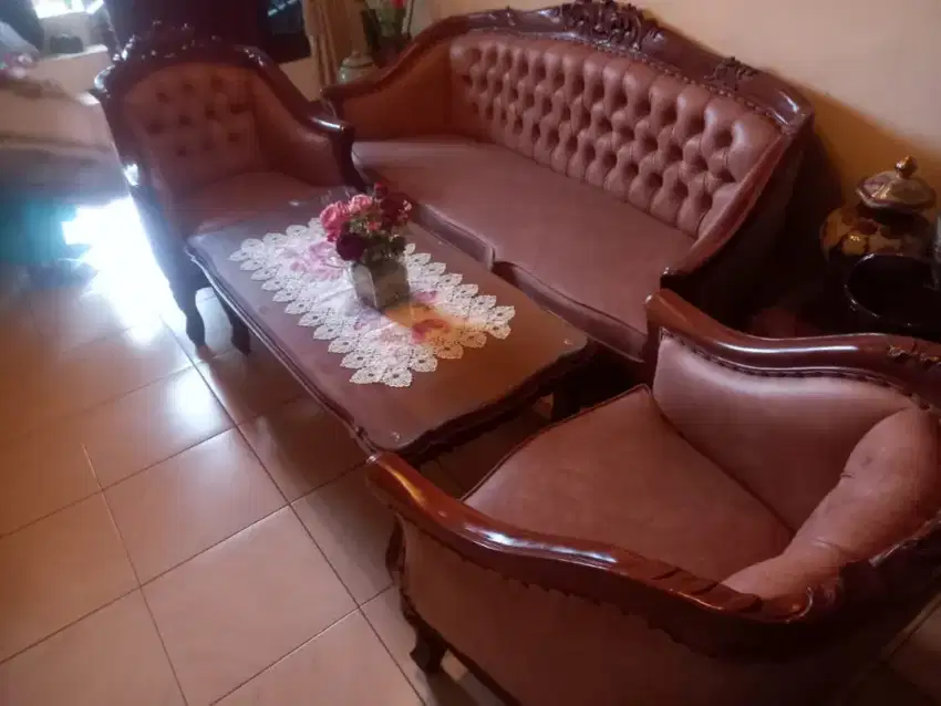 Set kursi meja ruang tamu jati