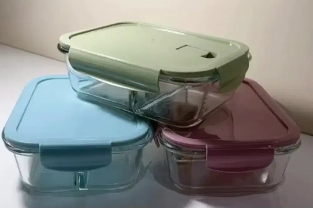 Toples Lunch Box Bahan Kaca Tanpa Sekat Ready 3 Warna Harga Satuan