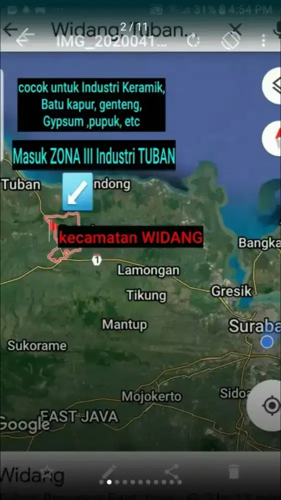 Dijual tanah jl.nasional 1 tuban zona industri turun harga buruan