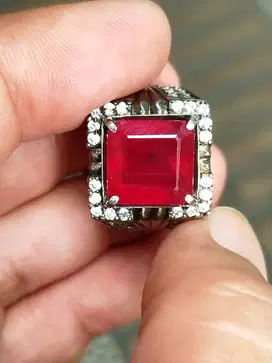 Batu Ruby Mozambique 11.03 crat ring perak memo CGL warna top