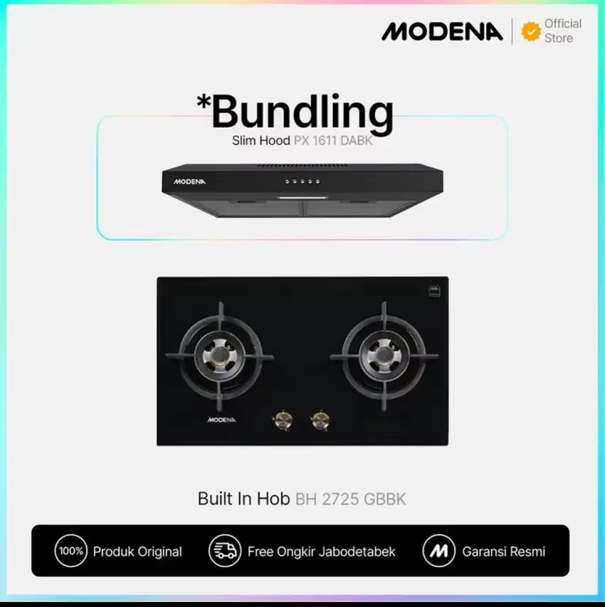 JUAL RUGI kompor tanam modena dan cooker hood