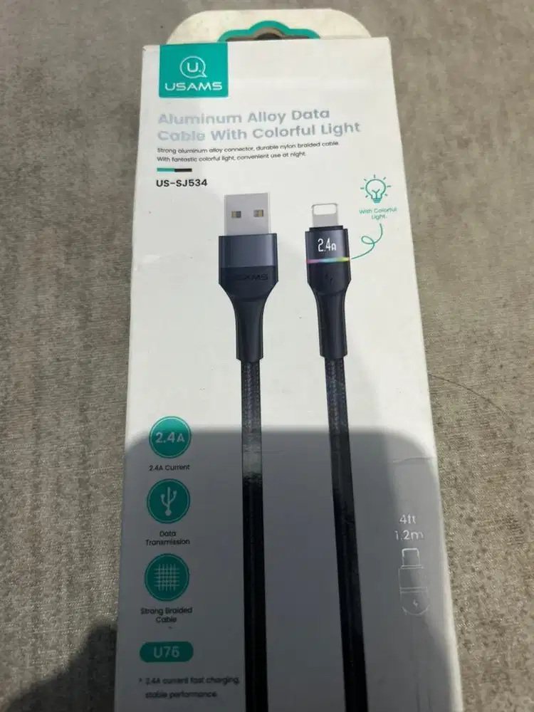 USAMS kabel USB-A to Lighting, for Iphone, LED Display