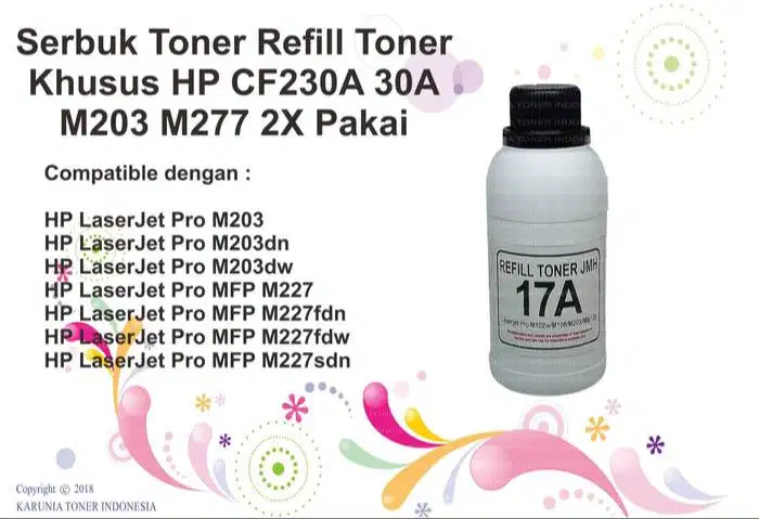 Serbuk Toner HP Laserjet CF230A 30A Pro M203 M203dn M227 M227fdw 100GR