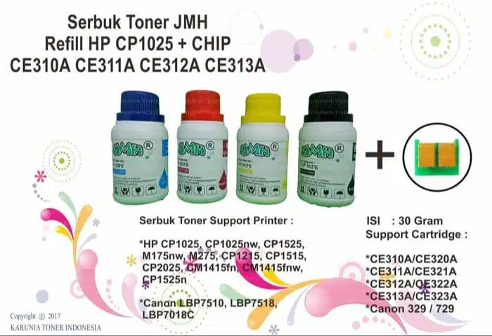 Serbuk Toner JMH Refill HP CP1025 + CHIP CE310A CE311A CE312A CE313A