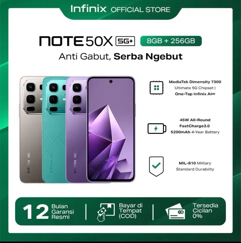 Baru...Infinix Note 50x 5G+ Ram 8/256 Grs Resmi (Wrn : Titanium Grey)