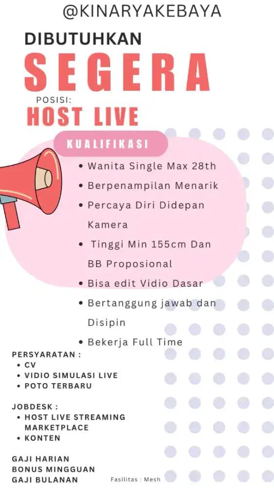 DiButuhkan segera host live streaming