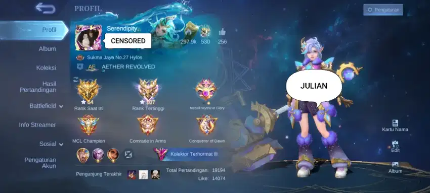 AKUN MOBILE LEGENDS GG SERING TURNAMEN SKIN BANYAK + WINRATE BAGUS