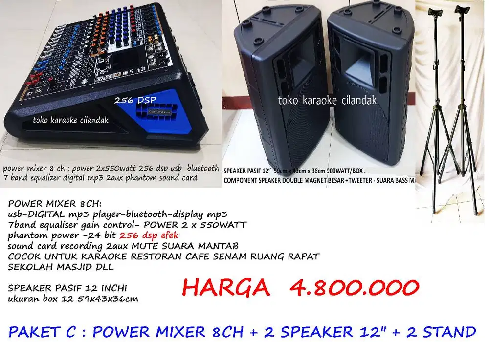 PROMO SPEAKER AKTIF+4MIC POWER MIXER DLL  SPEAKER AKTIF 15 + STAND