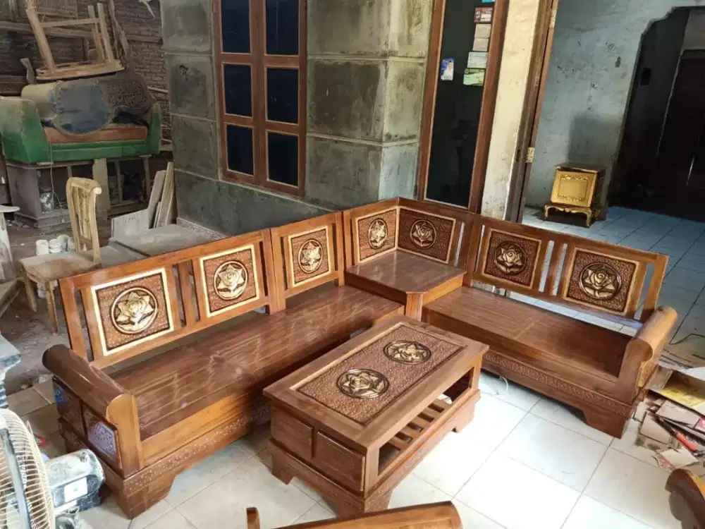 Kursi tamu sudut minimalis jati