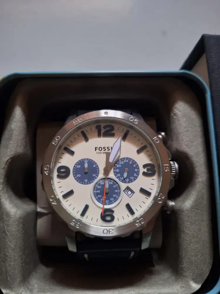 Fossil JR1480 strap kulit biru nevy