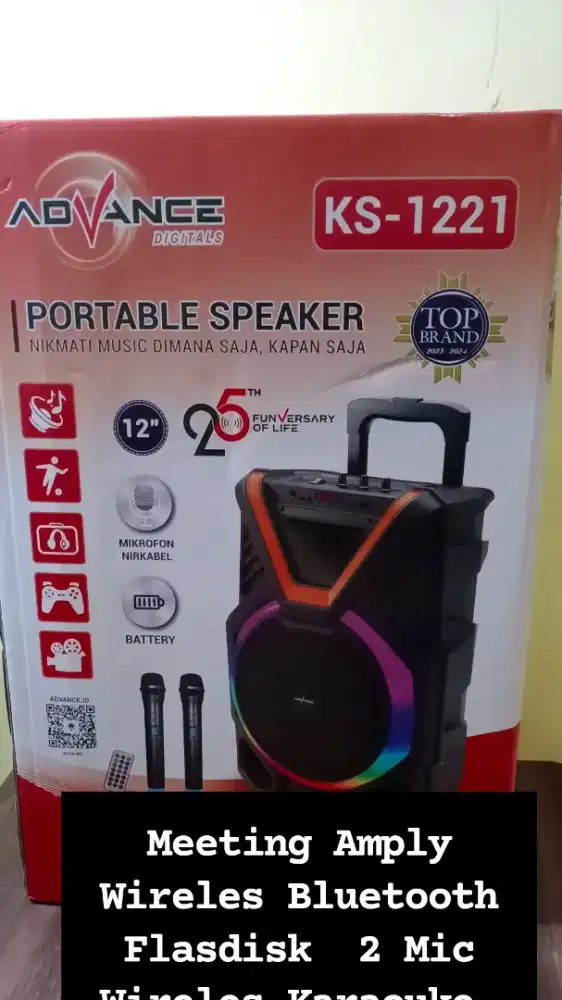Speaker Advance 12 inc + 2 Mic Wireles Karaoke, Bluetot.USB, FM, Troly