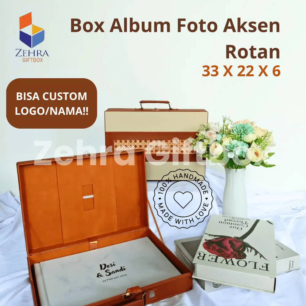 Box Album Foto Kulis Sintetis Aksen Rotan 33 X 22 X 6 Terlaris