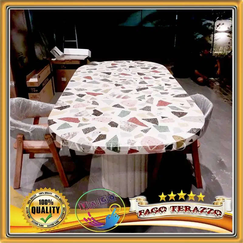 Meja terrazzo mewah | Meja makan cafe Furniture Marmer