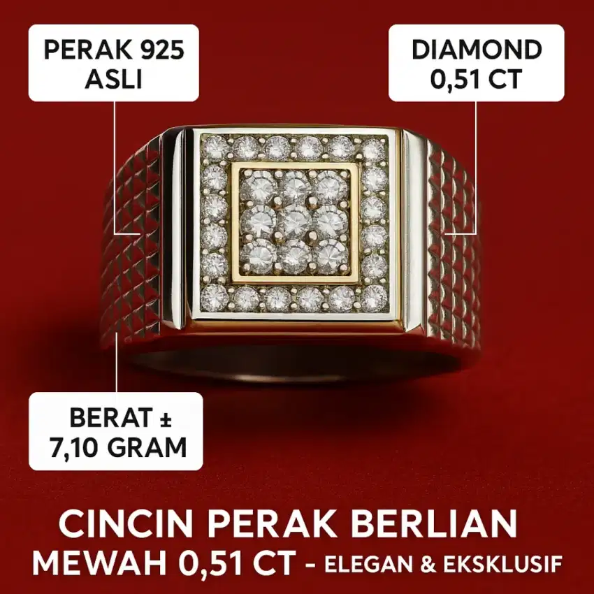 Cincin Perak Berlian Pria | Cincin Elegan Koleksi & Hadiah