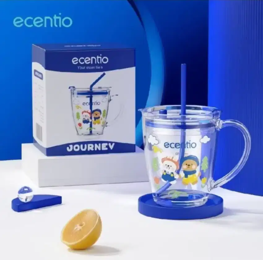 Ecentio Gelas Kaca Kapasitas 400ml Ada Sedotan