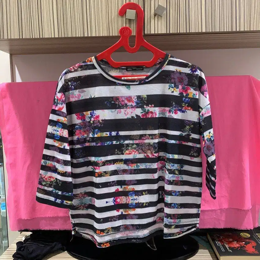 Zara Stripes Dark Floral W&B Collection TShirt