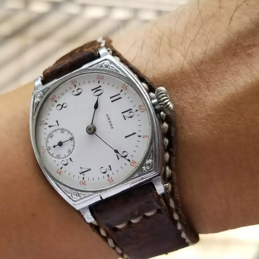 1900s Vintage Omega WWI world war military Enamel offset Dial RARE