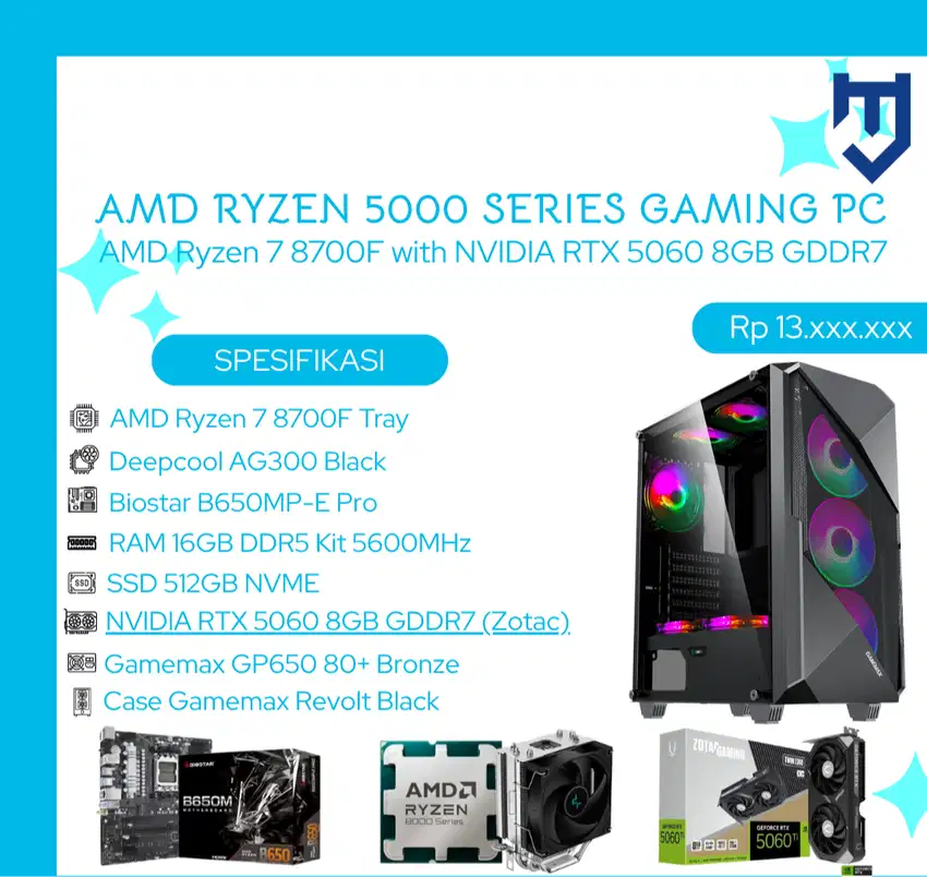 PC Gaming Combo AMD Ryzen 7 8700F With NVIDIA RTX 5060 8GB GDDR7