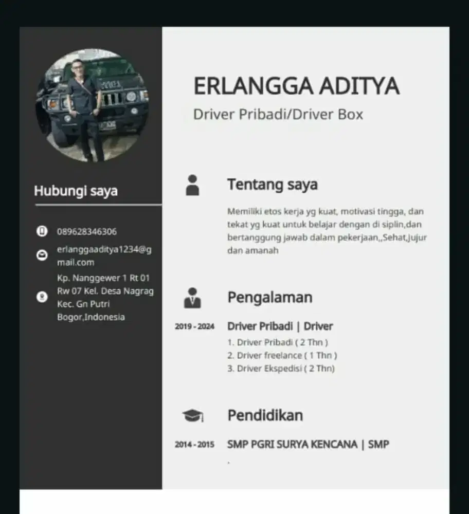 Driver pribadi/freelance
