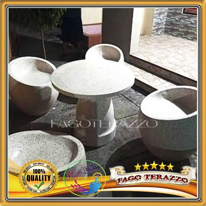 Bangku terazzo Dan Meja Teraso Untuk Taman Atau Cafe Estetik Marmer