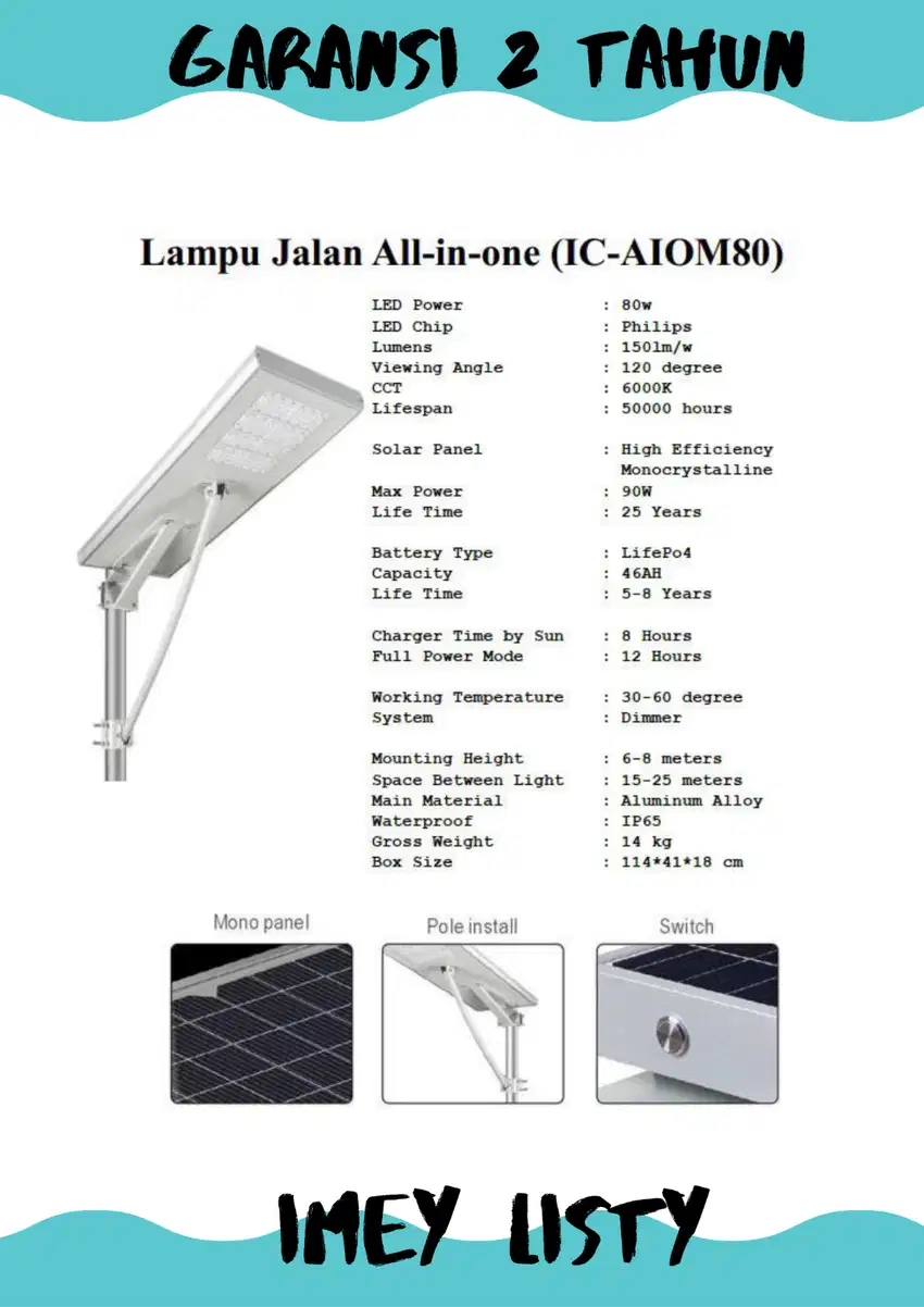Lampu Solar Cell All In One 80W IC-AIOM