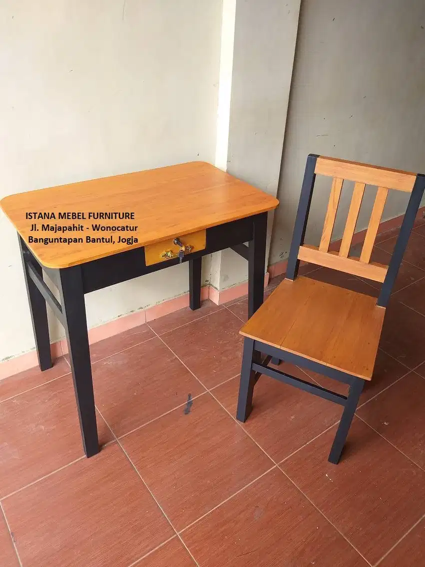Paket Set Meja Laci Kursi Kerja Komputer Kantor Belajar Kasir Kayu #SM
