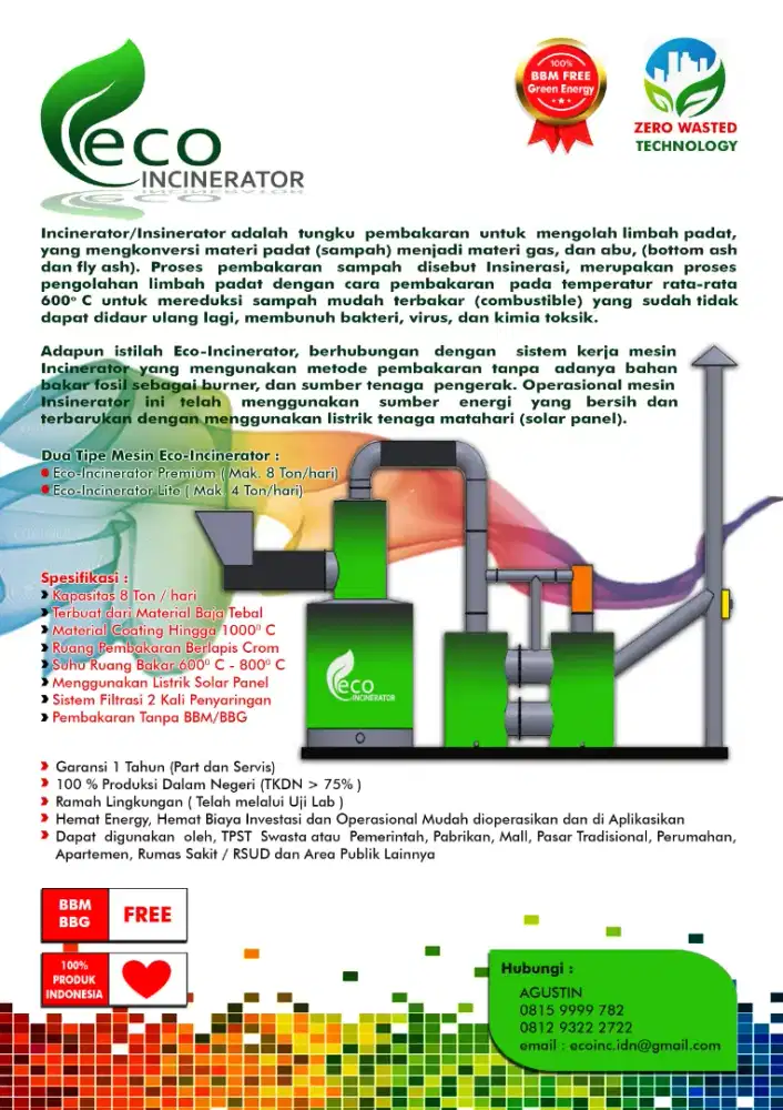 Mesin incenerator bebas polusi bebas bahan bakar