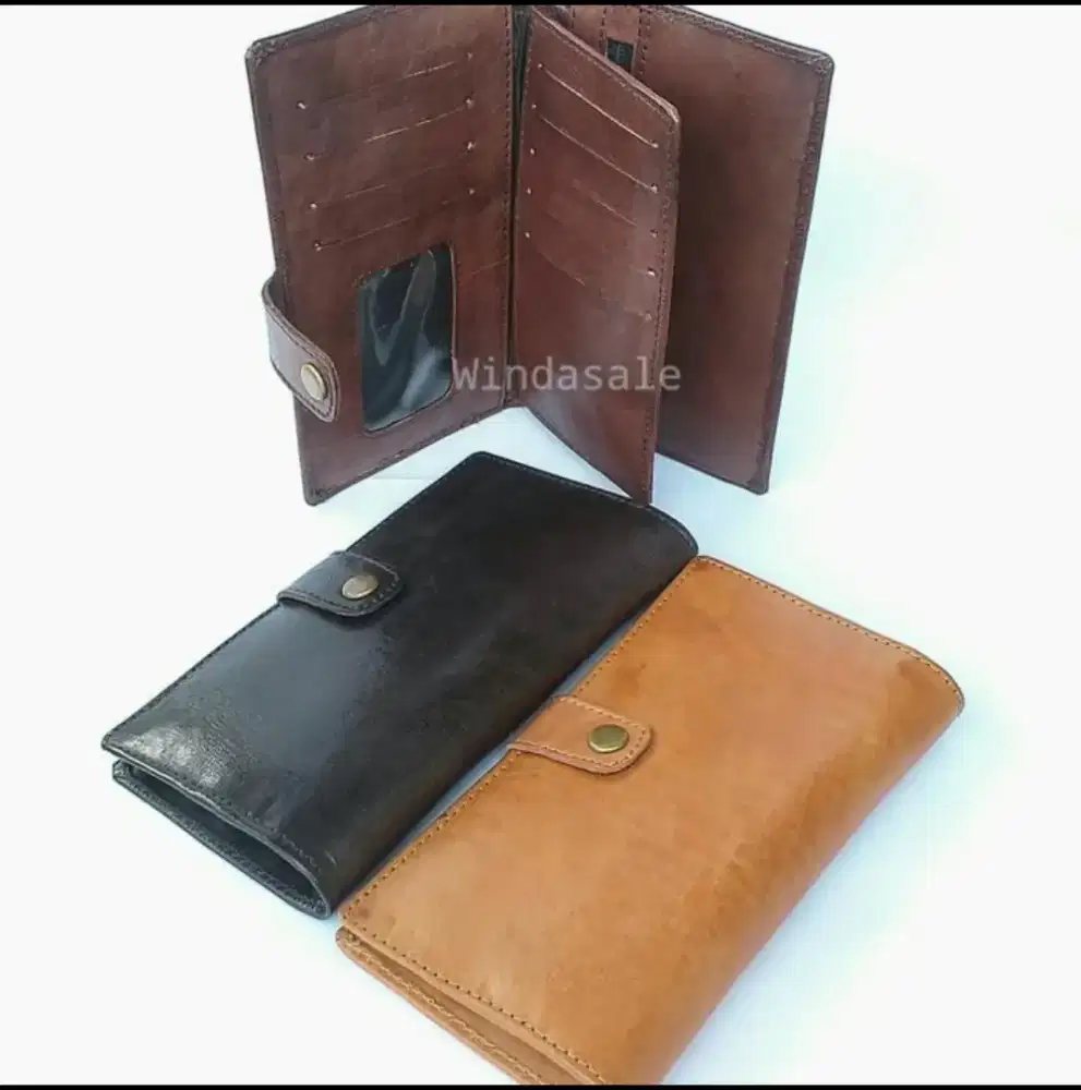 dompet kulit asli panjang berkancing