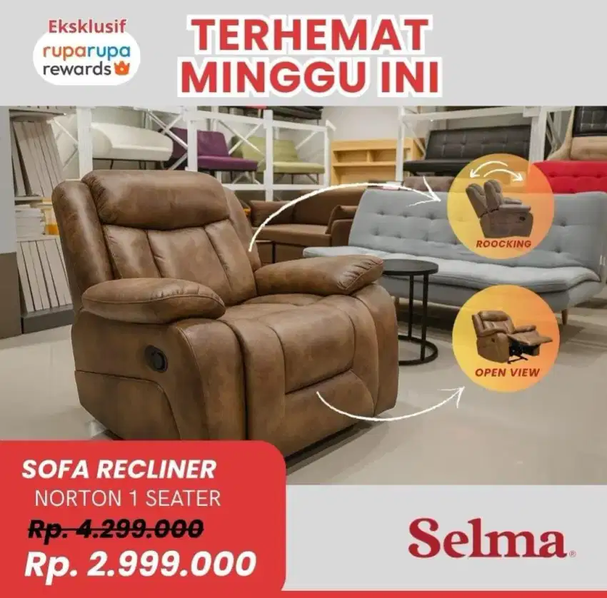 Selma Norton Sofa Recliner Rocking Fabric 1 Seater - Cokelat