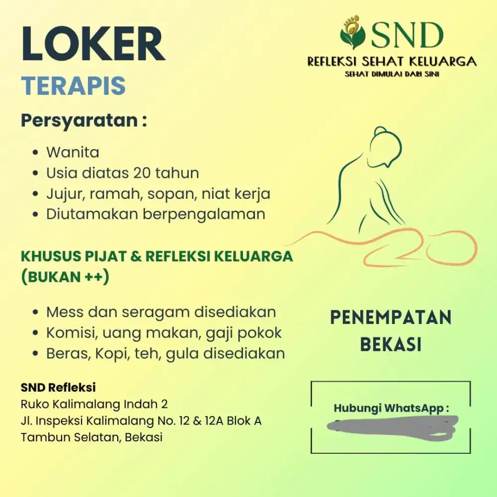 Loker terapis  wanita yang sudah berpengalaman