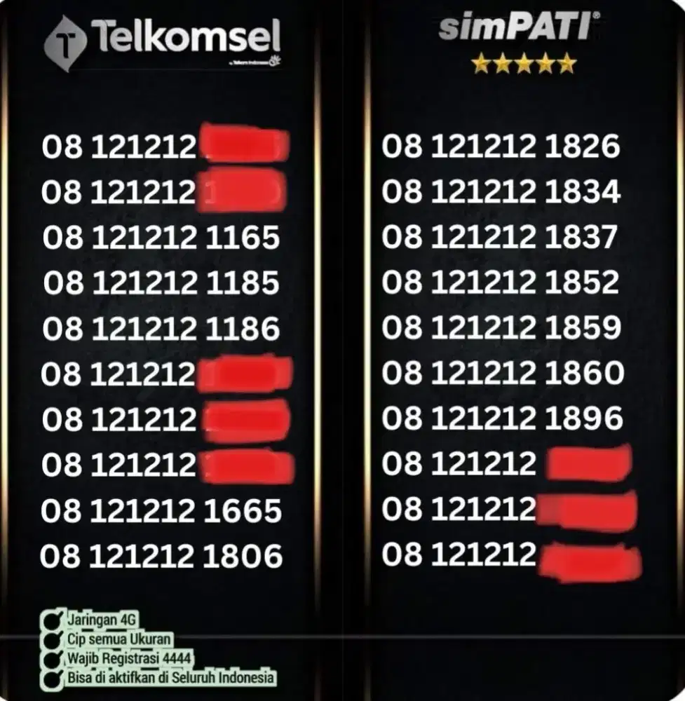 nomor cantik simpati 08121212 abab minimalis 4G LTe bkn angka besar