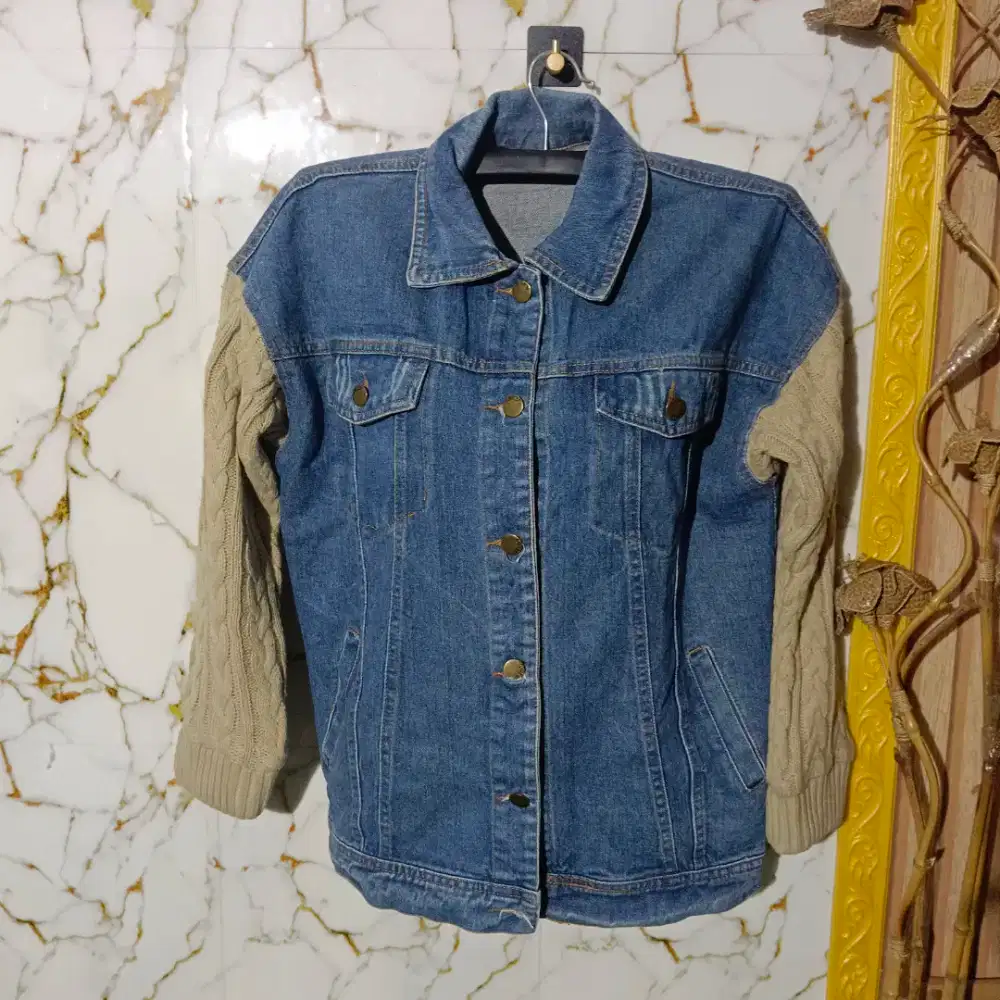 Jaket denim mix rajut
