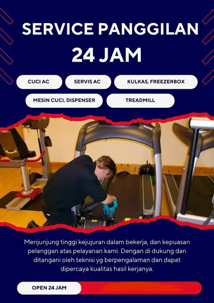 Service AC,Kulkas,Treadmill,MesinCuci,Freezerbox,Dispenser,Buka 24 Jam