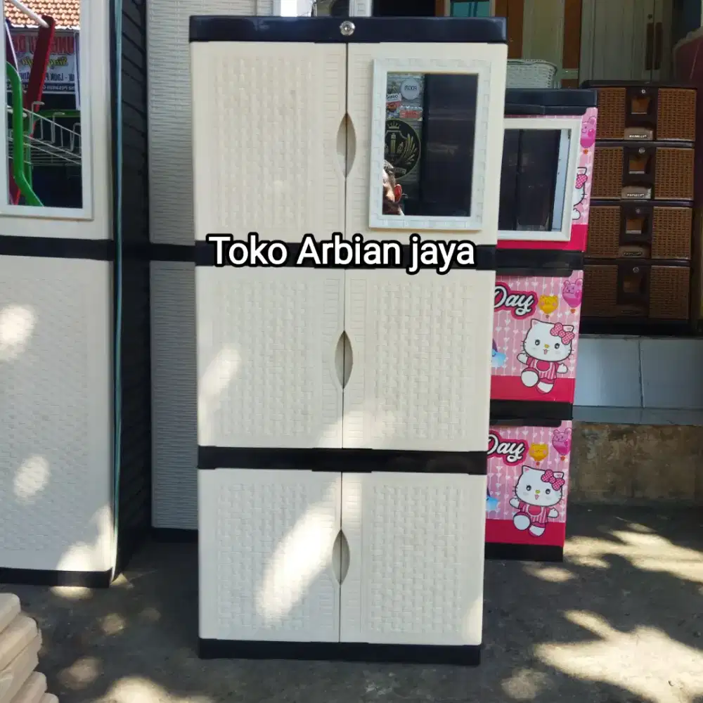 Promo Murah Lemari Plastik Mini 3 Susun Kaca Plus kunci