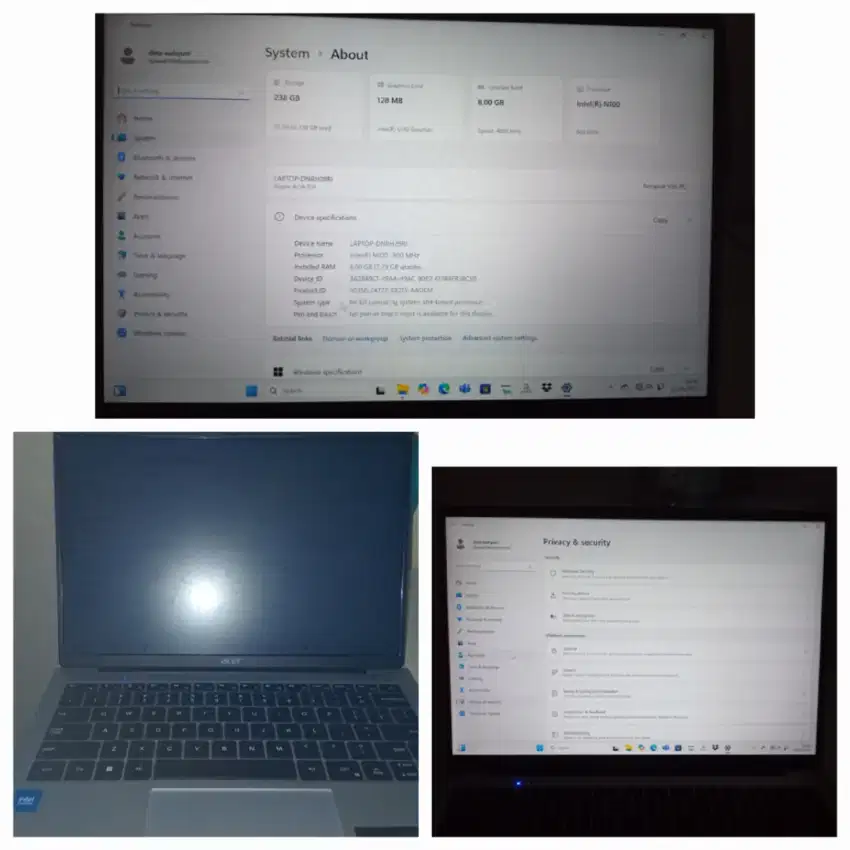 Laptop acer N100 ram 8/256