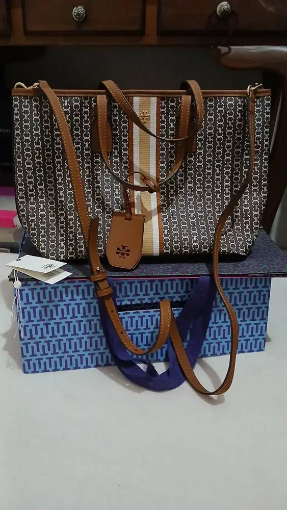 Jual Tas Canvas Small Top-Zip Tote ToryBurch Ori kondisi 99%