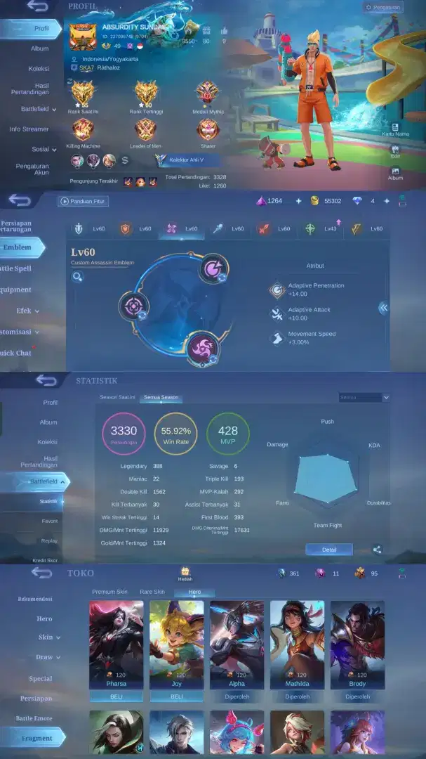 Jual akun ML murah satu akun isi dua mobile legend