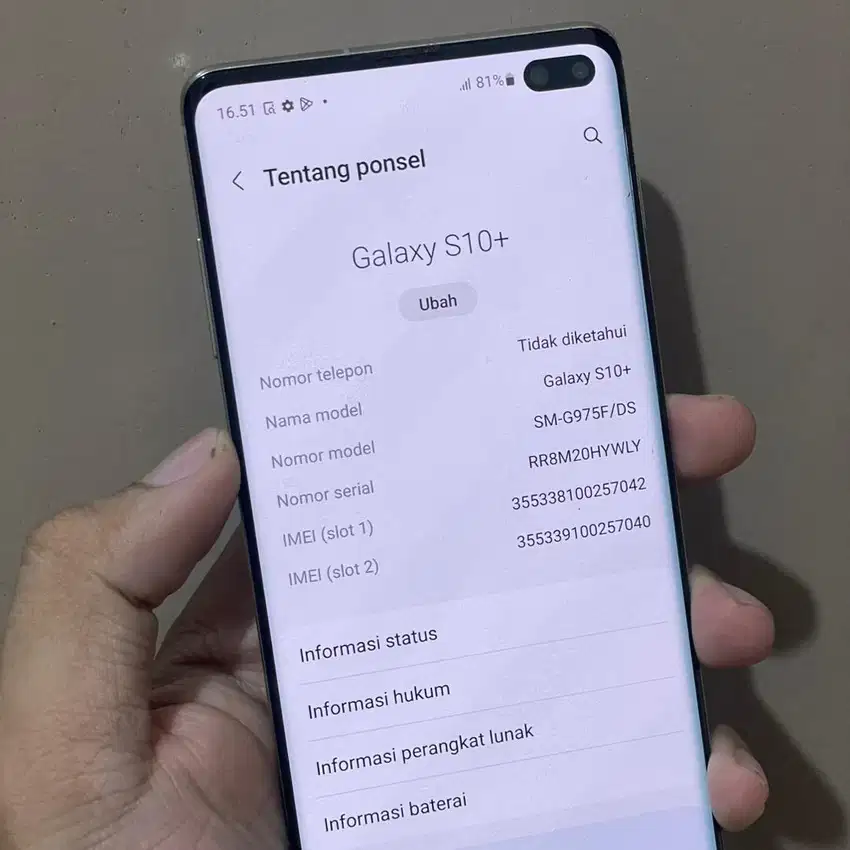 Samsung s10 plus 8/128 ex SEIN RESMI