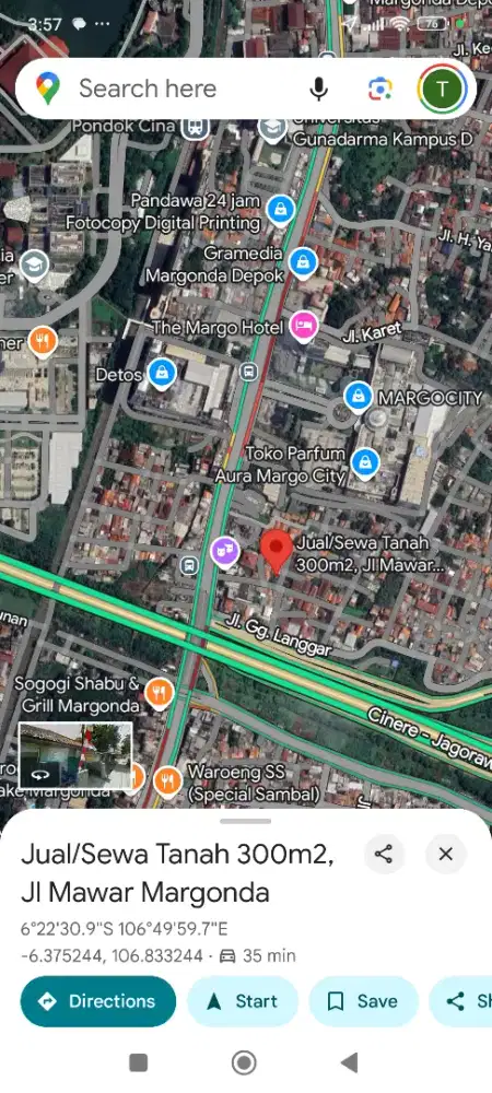 Jual/Sewa Usaha Tanah 300 m2, pojok/hoek Jl Mawar, Margonda Raya Depok