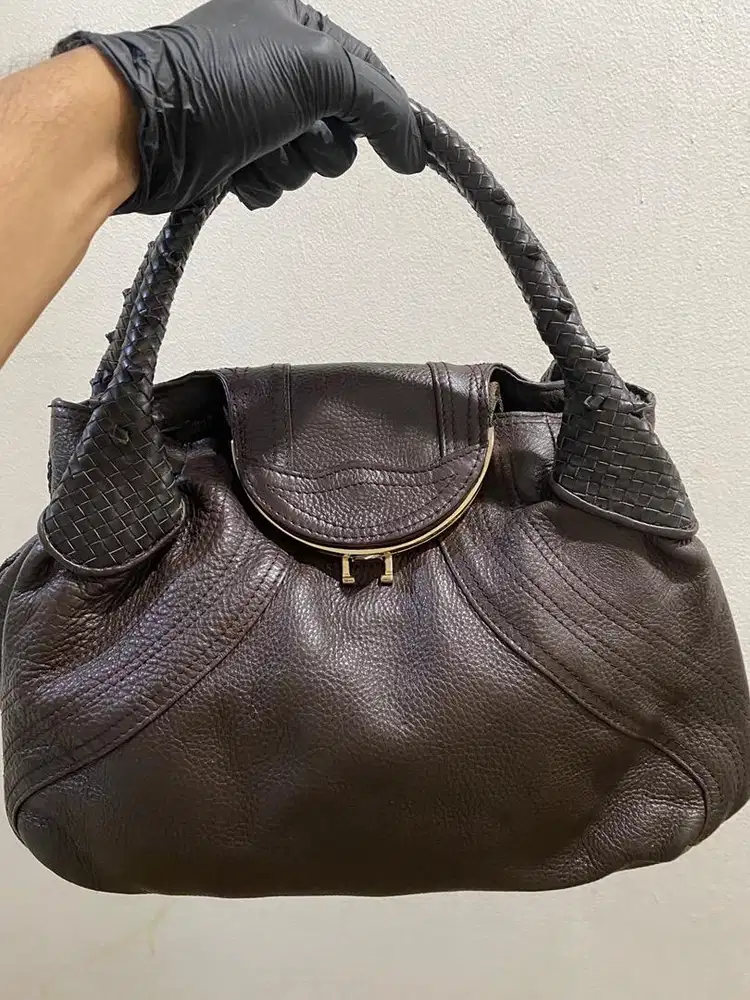 Tas wanita handbag fendi brown leather vntage