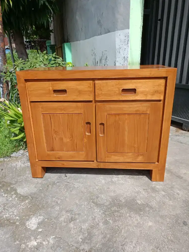Buffet Credenza Kayu Jati Panjang 100cm Melamic Top
