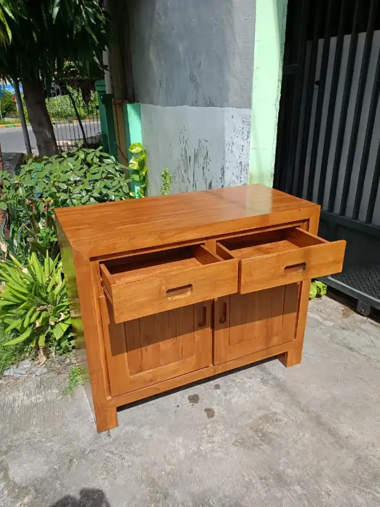 Buffet Credenza Kayu Jati Panjang 100cm Melamic Top