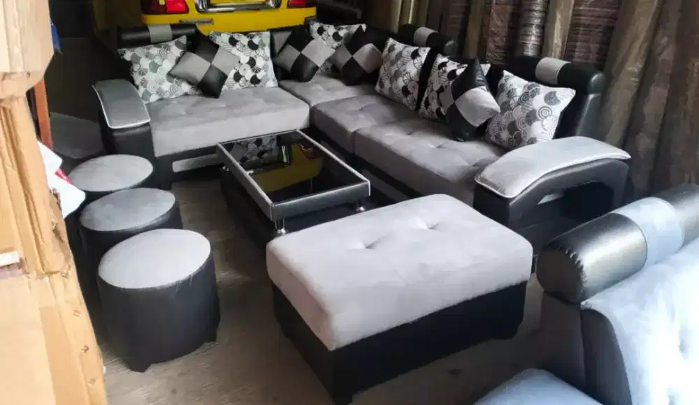 Sofa engkel satu beranak abu hitam