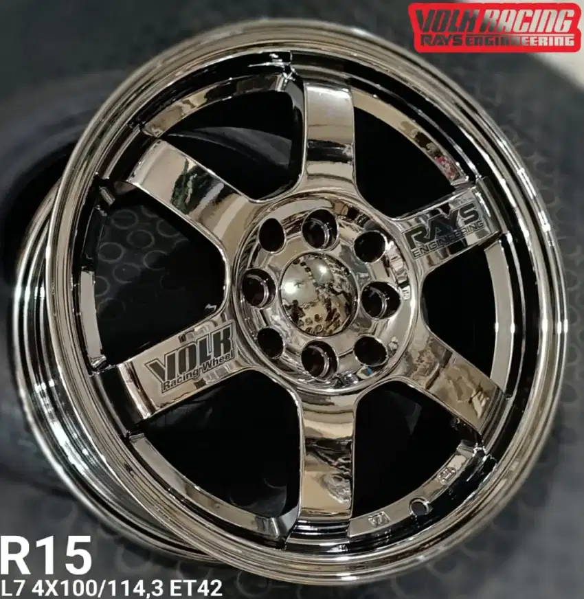 Jual velg te37 r15 4x100 4x114,3 blackchrome murah jazz brio agya ayla