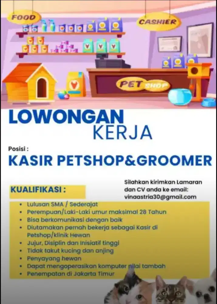 LOWONGAN KASIR PETSHOP PRIA & WANITA