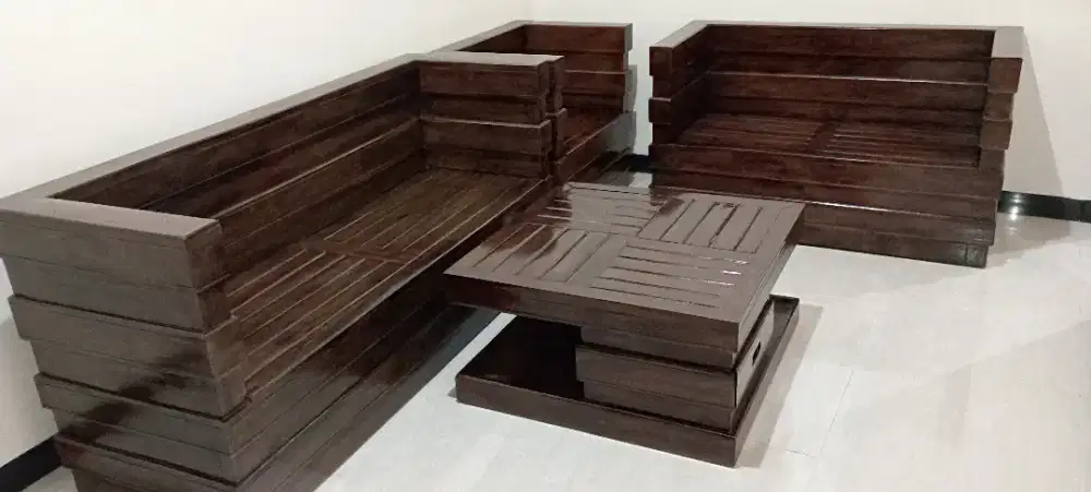 1 Set Kursi Box Kayu Jati Minimalis 321 Finishing Melamic Top